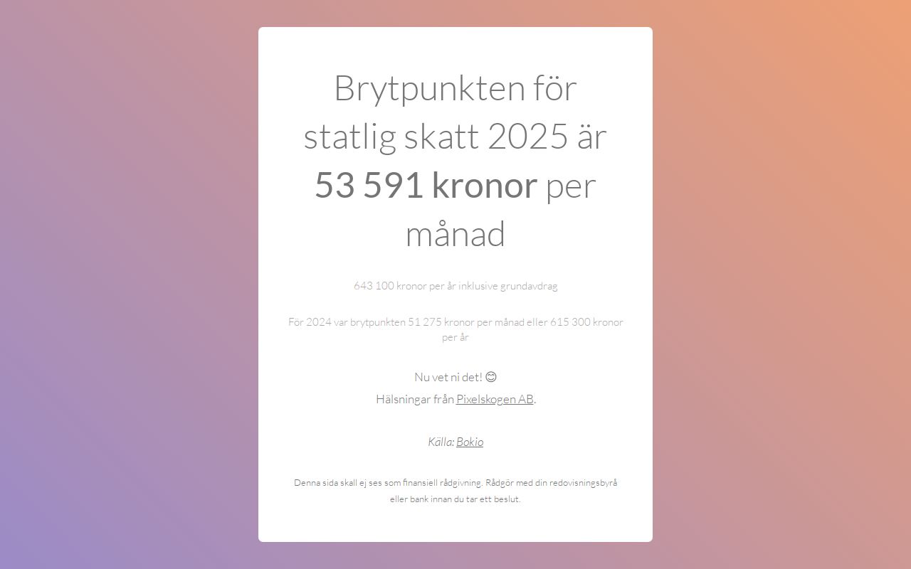 Statligskatt.se Brytpunkt för statlig skatt 2023